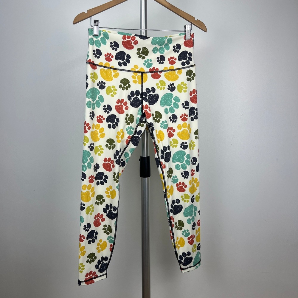 Sz XL- Dog Paw Print High Rise Cropped Leggings Multi Color Workout Pants